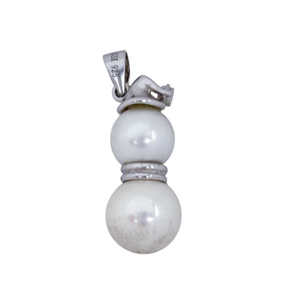 Estate Sterling Silver 925 White Pearl Cubic Zirconia Snowman Pendant - Picture 4 of 8